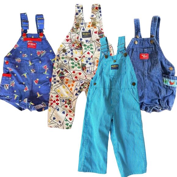 4 Vintage Oshkosh BGosh Shortalls Bubble Vestback Airplane Cards Stripes - Picture 1 of 16